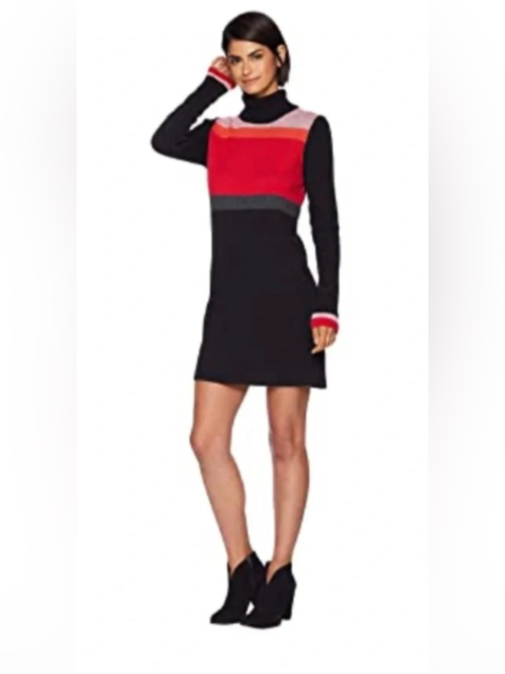 Free People Black sweater Dress with Red & Pink Colorblock